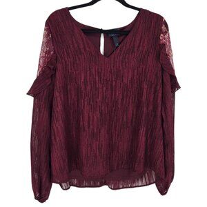Daytrip womens medium black cherry textured metallic long sleeve v neck top NWT